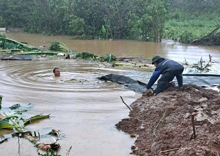 Nước sông Đuống tràn vào địa phận xã Phù Đông (huyện Gia Lâm). Ảnh: Trung Hiếu