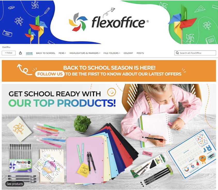 Gian hàng FlexOffice -thương hiệu của Tập đoàn Thiên Long trên Amazon tích cực bổ sung các sản phẩm mùa tựu trường năm nay