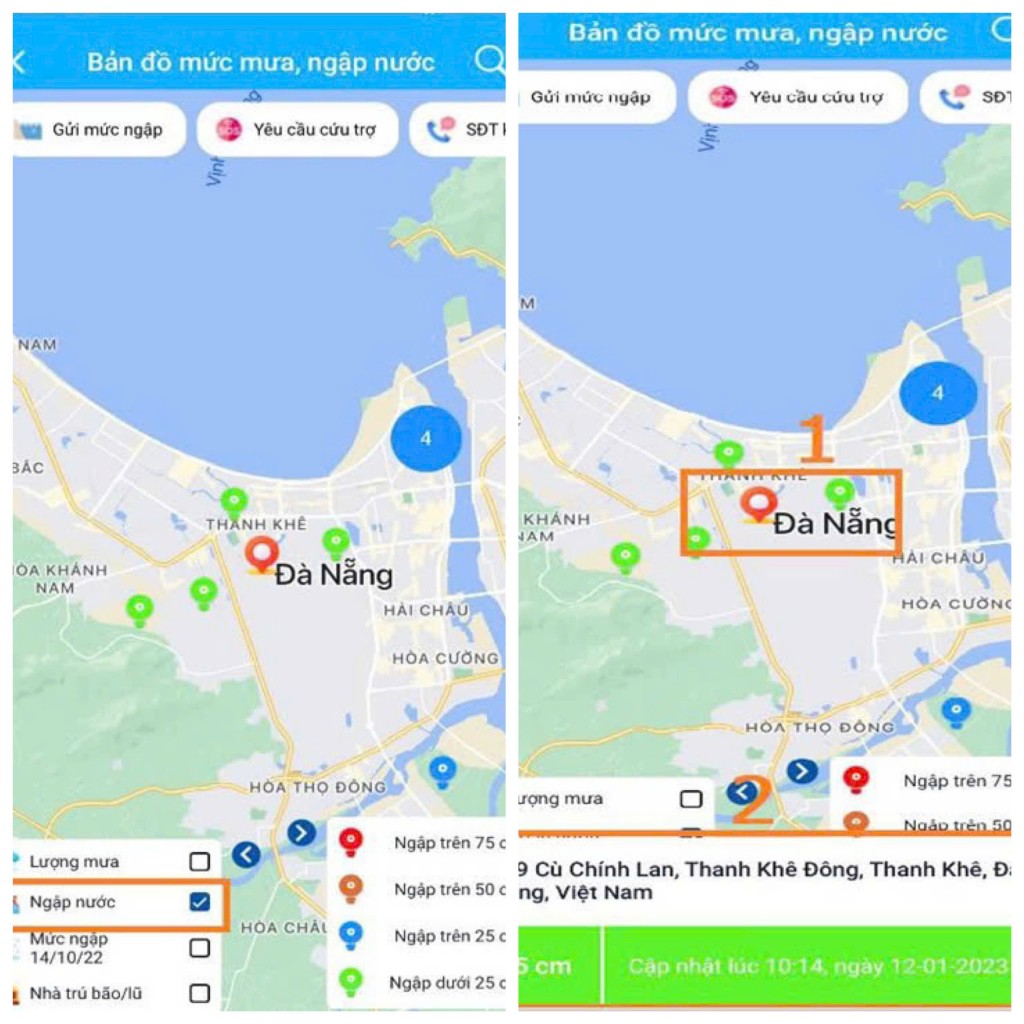 Ứng dụng bản đồ mưa và ngập nước tích hợp trên app Danang Smart City