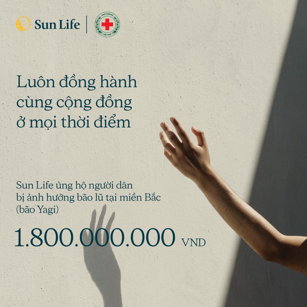 Sun Life Việt Nam đóng góp 1,8 tỉ đồng hỗ trợ người dân bị ảnh hưởng bởi bão Yagi và lũ lụt ở miền Bắc