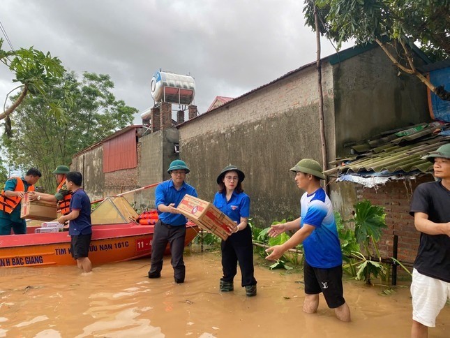 Lực lượng thanh niên tình nguyện vận chuyển nhu yếu phẩm hỗ trợ đồng bào vùng lũ (Ảnh minh họa)