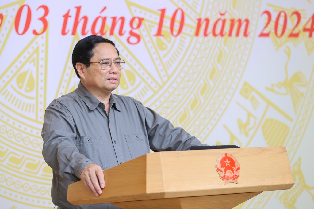 Thủ tướng Phạm Minh Chính nêu rõ cuộc làm việc cho thấy sự quan tâm của Chính phủ với các doanh nghiệp xây dựng; cùng nhau thúc đẩy các doanh nghiệp phát triển, tự tin hơn, thực hiện các công trình tầm cỡ, những công trình thế kỷ đánh dấu sự phát triển vươn mình của đất nước - Ảnh: VGP/Nhật Bắc