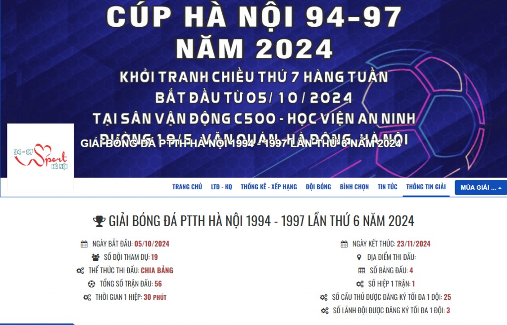 19 đội dự Giải bóng đá PTTH Hà Nội 1994-1997 lần thứ VI - năm 2024