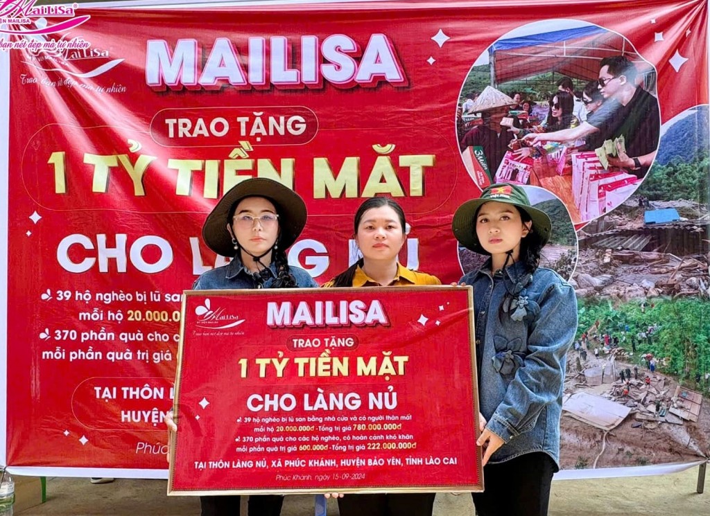 Thẩm mỹ viện Mailisa ủng hộ 10 tỷ đồng cho bà con vùng lũ, trong đó có 1 tỷ đồng cho người dân Làng Nủ