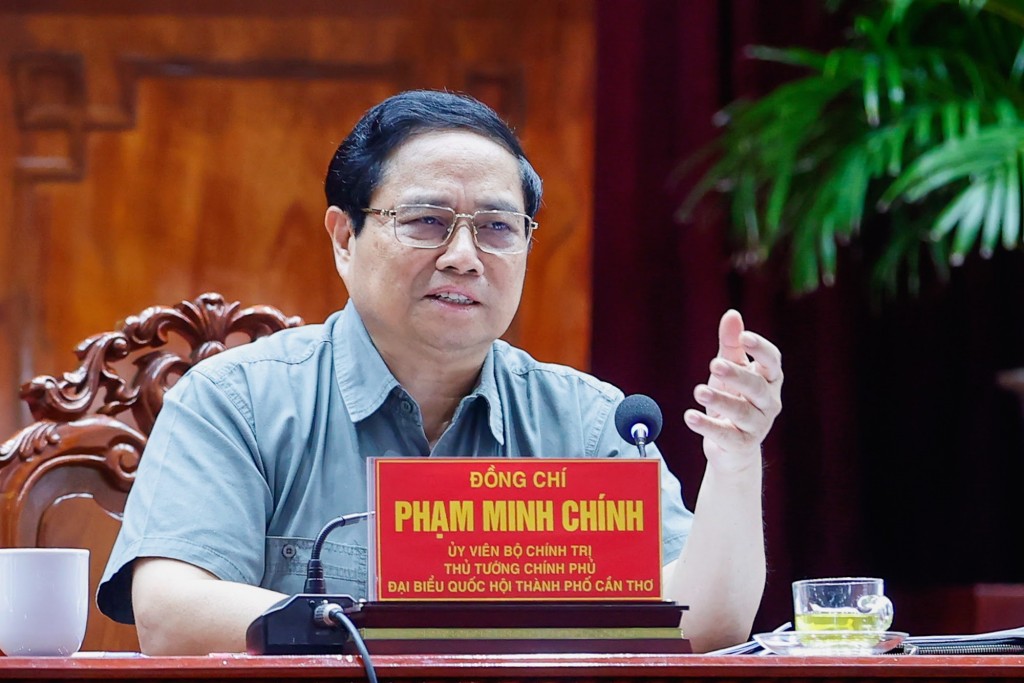 Thủ tướng Phạm Minh Chính cho biết, Chính phủ đang tập trung tháo gỡ 2 điểm nghẽn lớn của ĐBSCL về hạ tầng và nhân lực để khu vực này phát triển mạnh mẽ; đồng thời đã chỉ đạo NHNN nghiên cứu nâng gói tín dụng với nông, lâm sản lên 60.000 tỷ đồng - Ảnh: VGP/Nhật Bắc