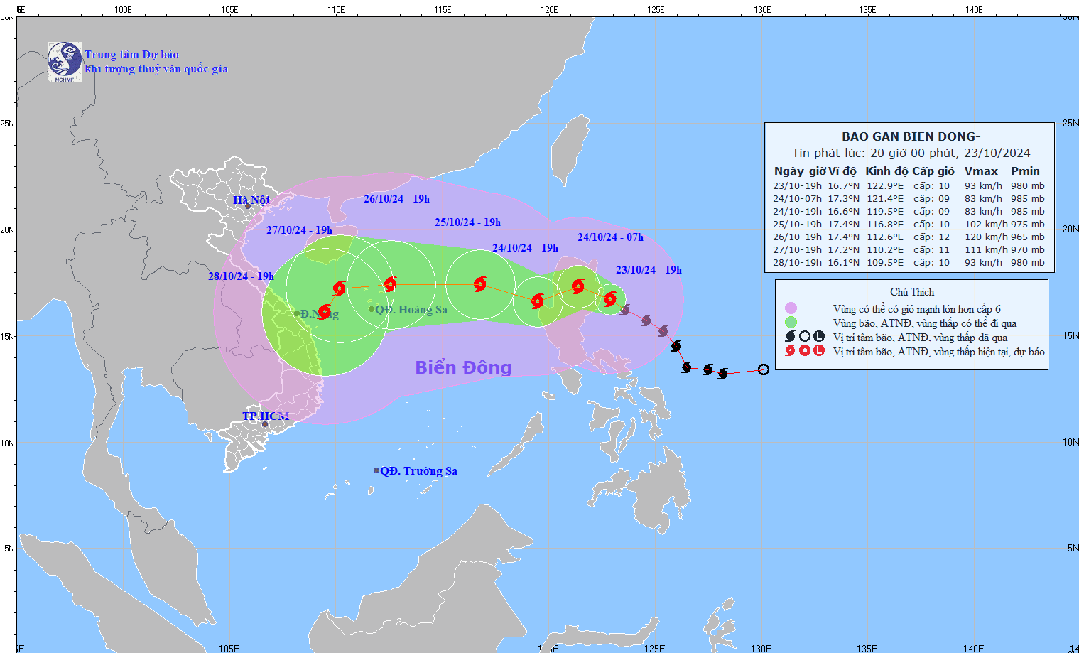 Đường đi của bão TRAMI, tối 23/10/2024