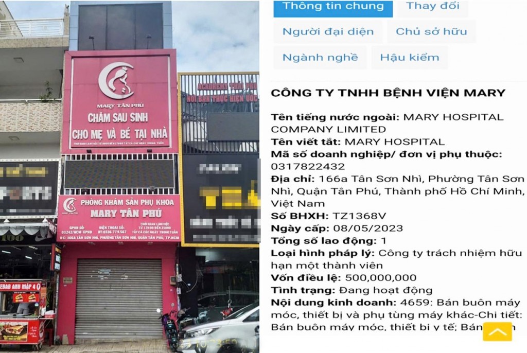 Phòng khám thuộc Công ty TNHH Bệnh viện Mary tại tại địa chỉ 166A Tân Sơn Nhì, quận Tân Phú bị kiểm tra và xử phạt (ảnh: Sở Y tế)