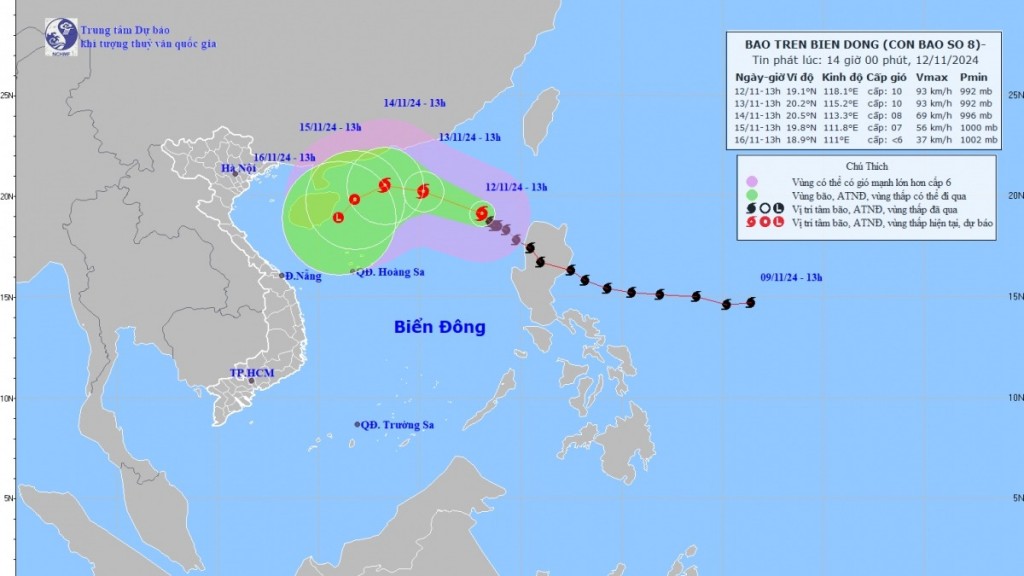 Vị trí và đường đi của bão số 8