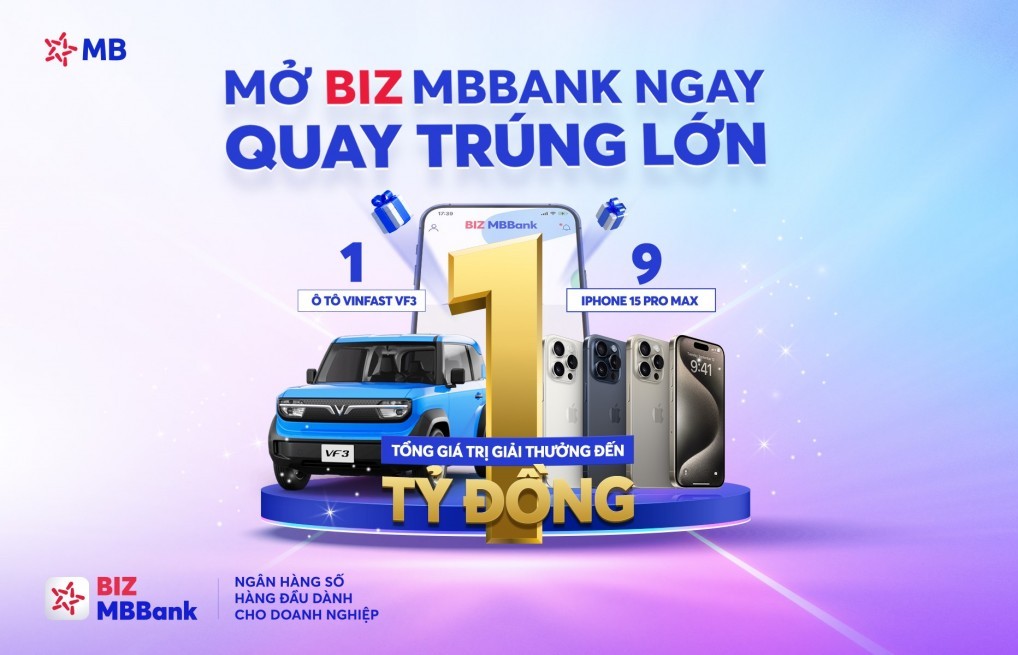 Mở tài khoản BIZ MBBank, rinh xe Vinfast VF3 và iPhone 15 ProMax