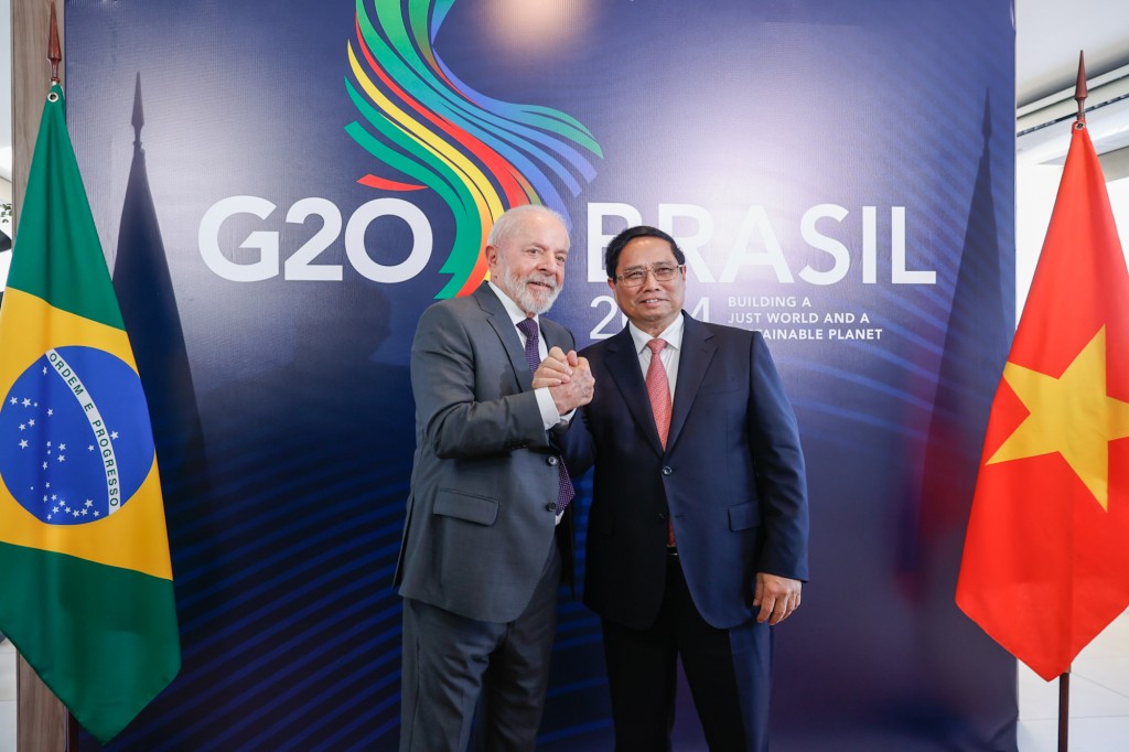 Thủ tướng Chính phủ Phạm Minh Chính và Tổng thống Brazil Luiz Inácio Lula da Silva trước hội đàm - Ảnh: VGP/Nhật Bắc