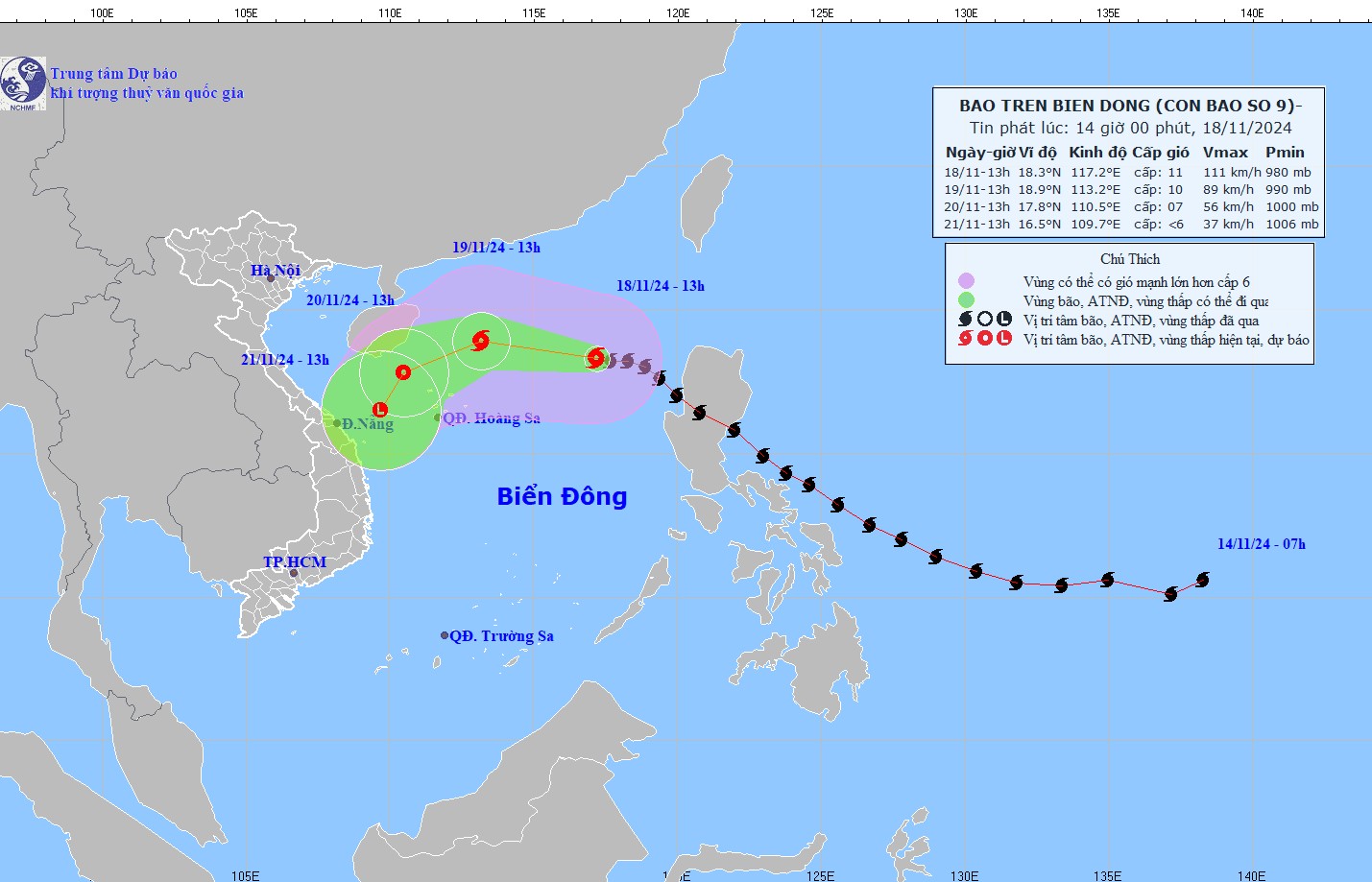 Bão số 9 cách quần đảo Hoàng Sa khoảng 550km