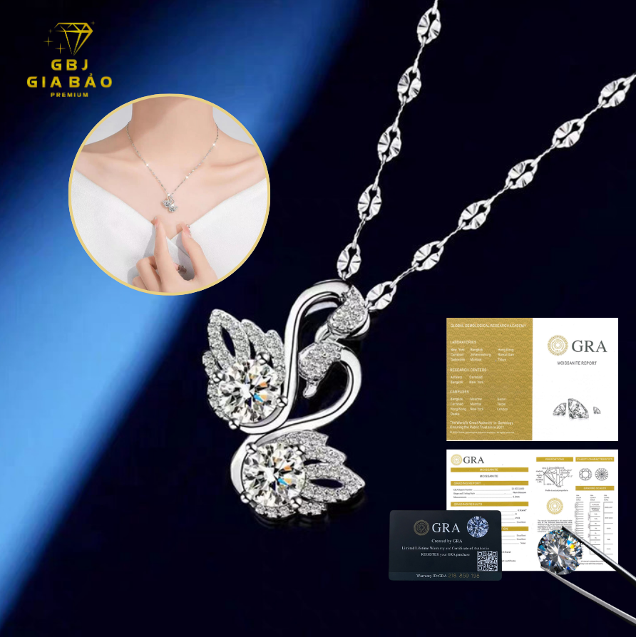 Sản phẩm đính đá kim cương nhân tạo Moissanite đi kèm giấy và thẻ kiểm định GRA