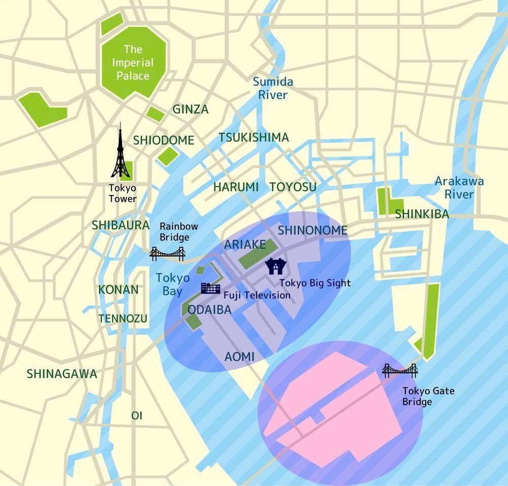 Bản đồ khu vực lấn biển Odaiba tại vịnh Tokyo Nguồn: Tokyo Metropolitan Government