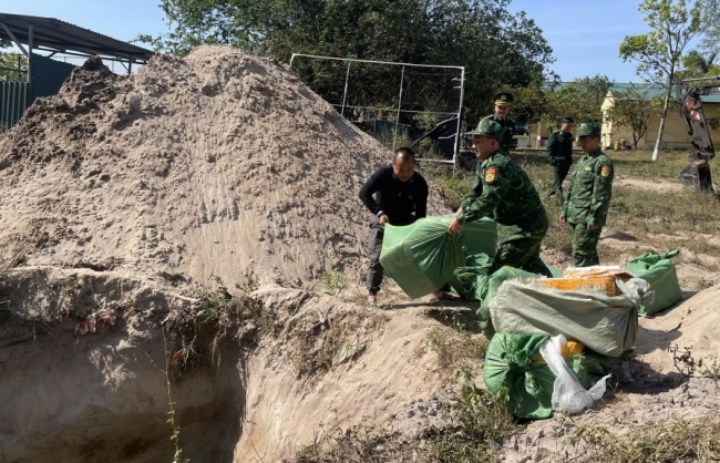 Đồn Biên phòng Trà Cổ thu giữ, tiêu hủy 880kg nầm lợn không nguồn gốc