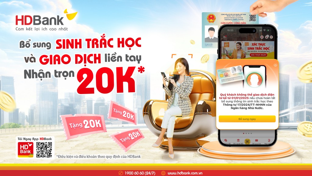 HDBank khuyến nghị bổ sung sinh trắc học, tránh gián đoạn giao dịch