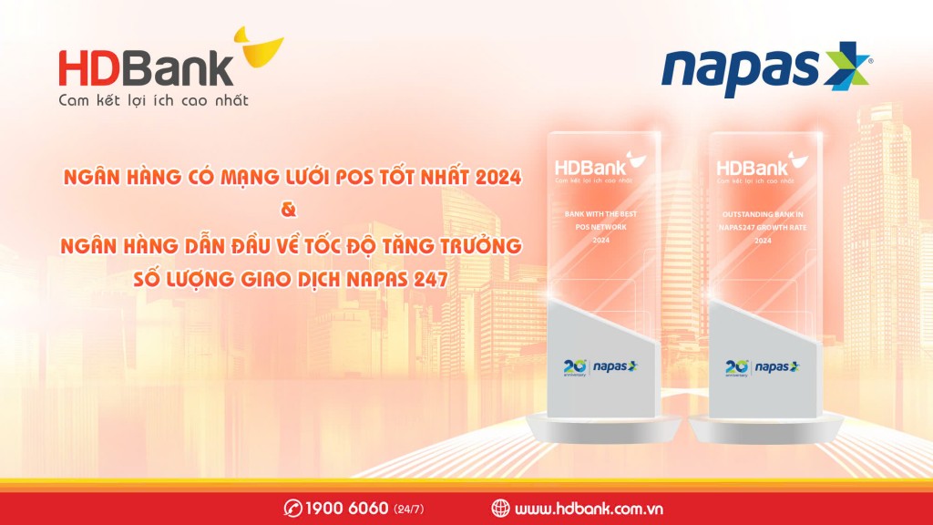 HDBank tỏa sáng tại Hội nghị Thành viên NAPAS 2024 với 2 giải thưởng danh giá