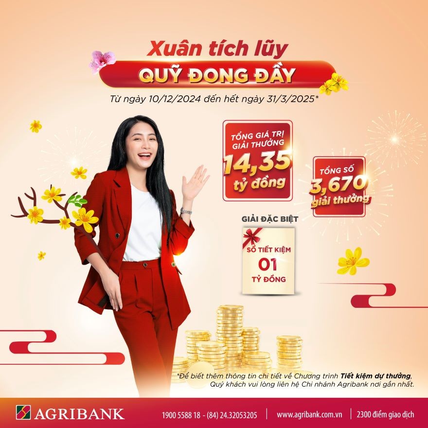 Cơ hội trúng 1 tỷ đồng khi tham gia chương trình Tiết kiệm dự thưởng của Agribank