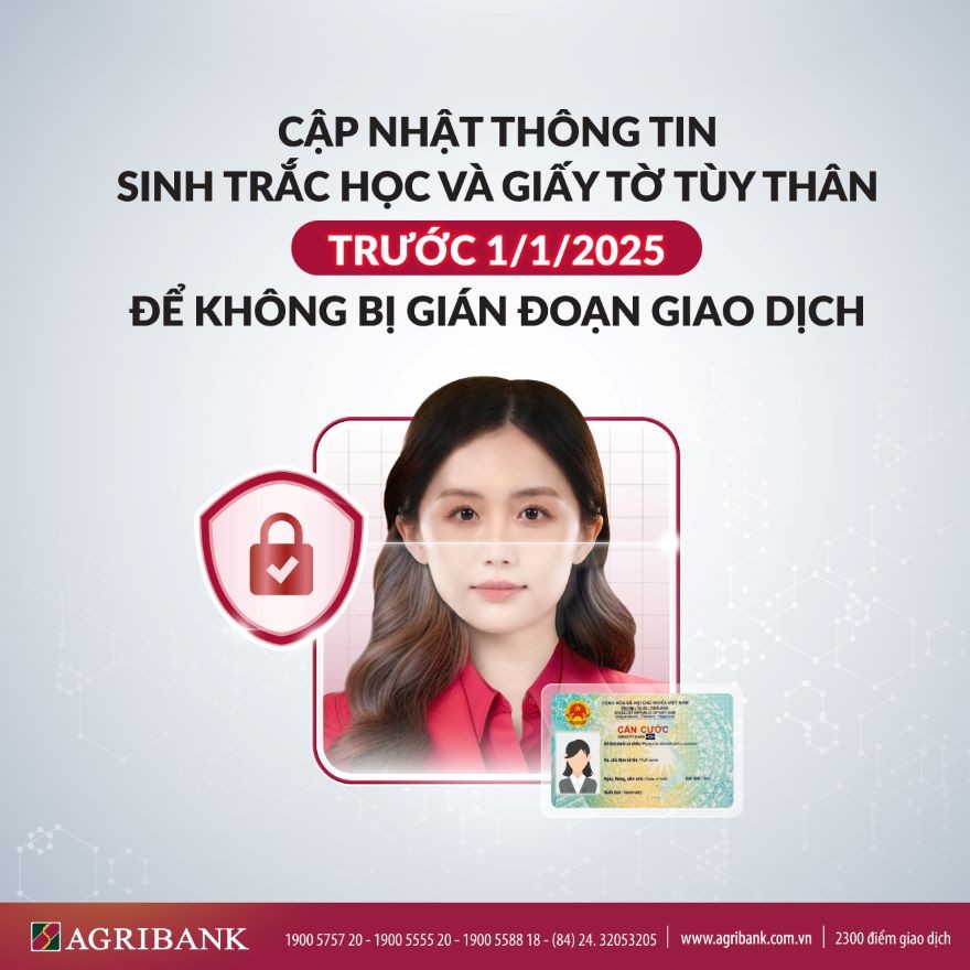 Agribank sẽ tạm dừng/hạn chế giao dịch đối với Chủ thẻ chưa cập nhật sinh trắc học