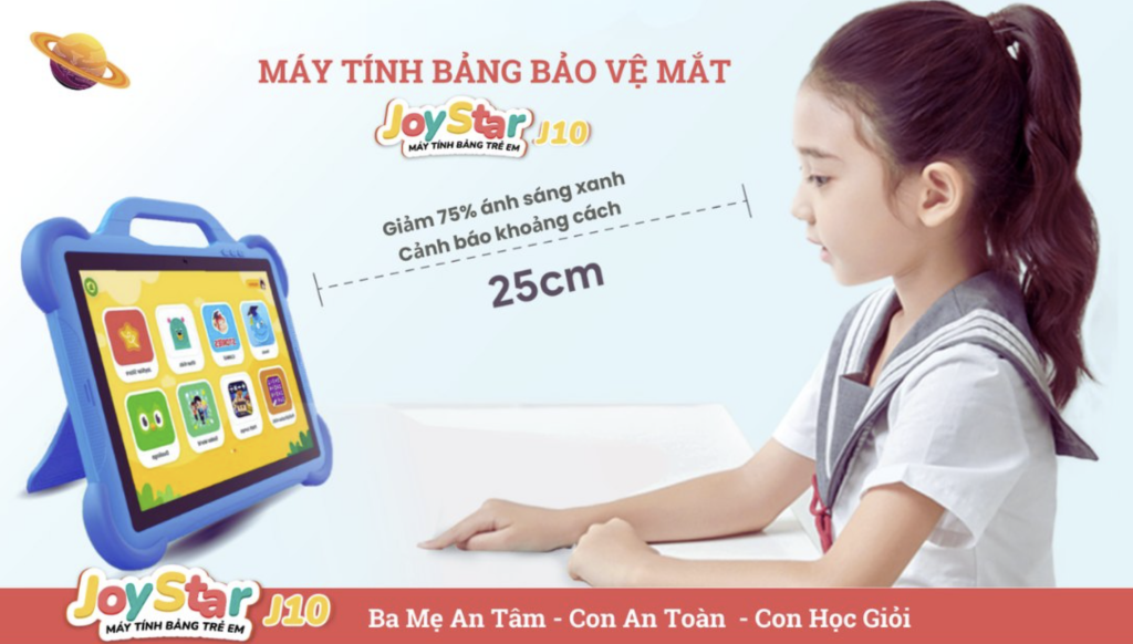 Máy tính bảng Joystar J10 nổi bật với màn hình chống ánh sáng xanh và tính năng cảnh báo khoảng cách