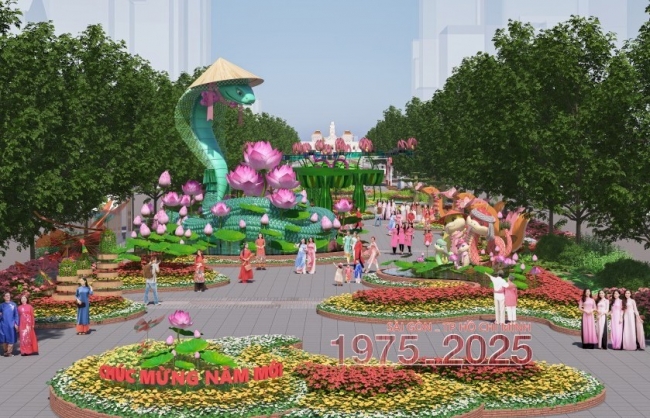 Đường hoa Nguyễn Huệ Tết Ất Tỵ 2025 quy tụ 90 linh vật rắn
