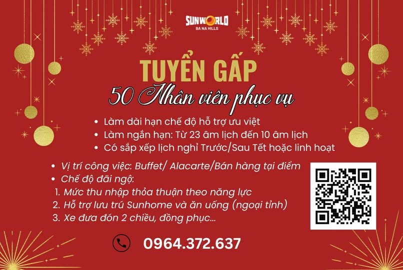 Tuyển dụng nhân viên thời vụ tại khu du lịch Bà Nà (Đà Nẵng) và núi Bà Đen  (Tây Ninh)