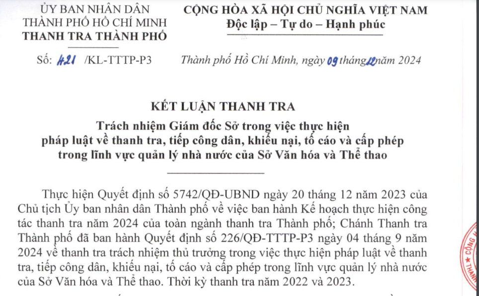 Một phần kết luận thanh tra