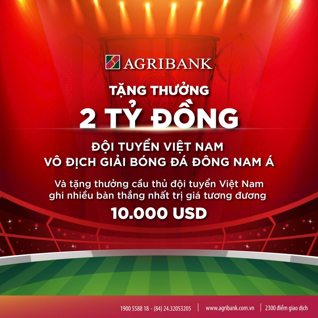 Đội tuyển bóng đá nam quốc gia Việt Nam đón nhận thưởng lớn từ Agribank