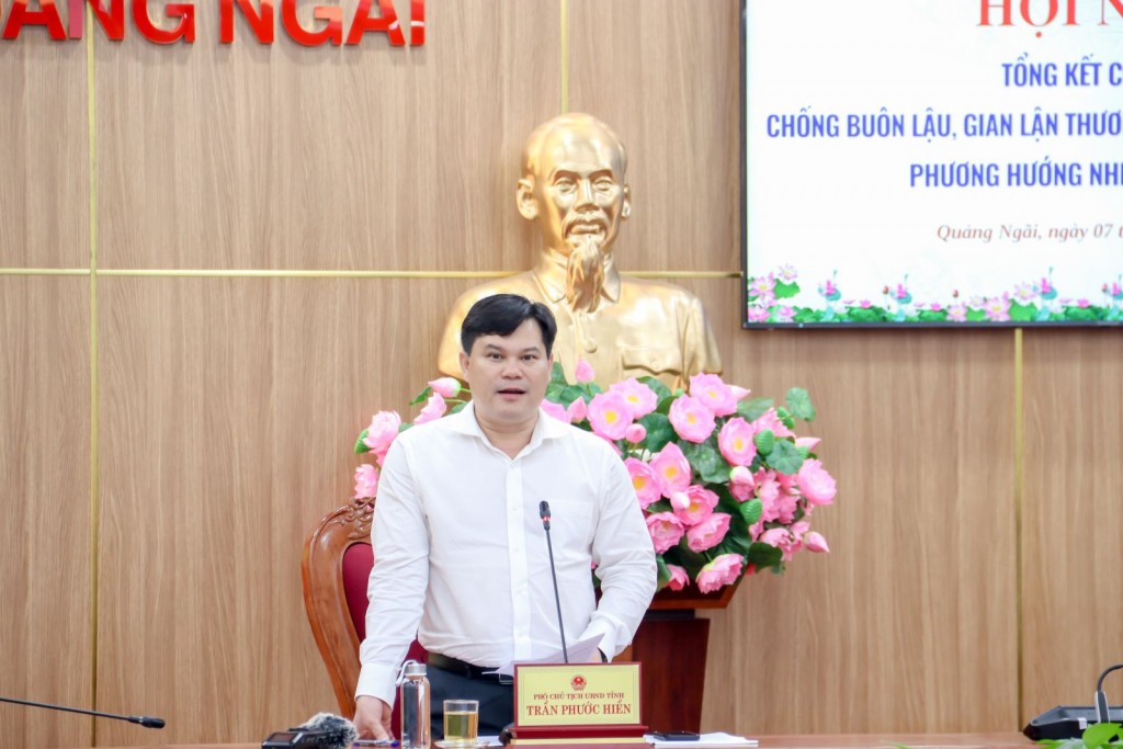 Phó Chủ tịch UBND tỉnh Quảng Ngãi Trần Phước Hiền phát biểu tại cuộc họp (Ảnh: quangngai.gov.vn)