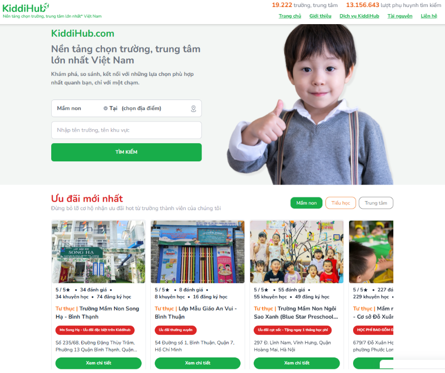 Sở hữu số lượng trường, trung tâm lớn nhất Việt Nam, KiddiHub là cầu nối quan trọng giúp phụ huynh tìm trường học, trung tâm học phù hợp cho con