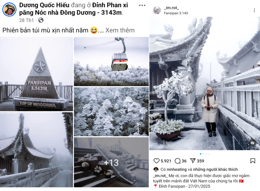 Các blogger du lịch và nhiếp ảnh gia nhanh chóng lên Fansipan sau khi nghe tin tuyết rơi ngày 27/1