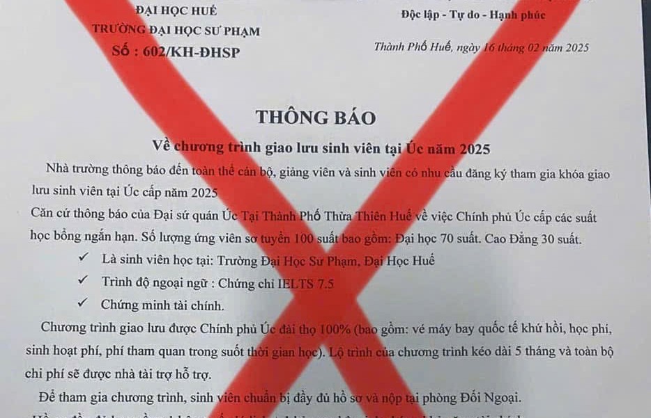 Giả mạo văn bản thông báo chương trình giao lưu sinh viên tại Úc