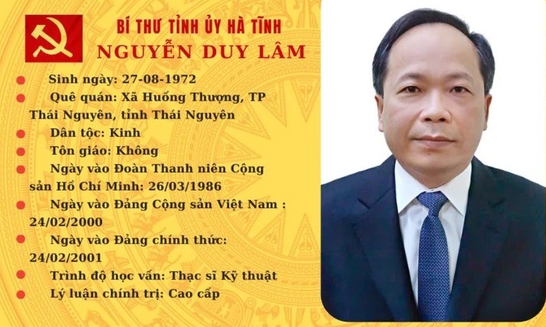 Ông Nguyễn Duy Lâm, Thứ trưởng Bộ GTVT giữ chức Bí thư Tỉnh ủy Hà Tĩnh