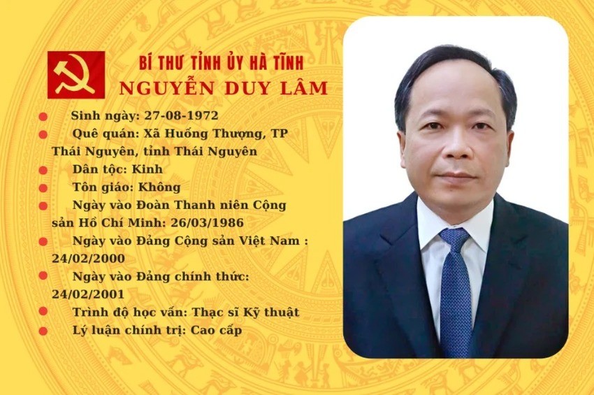 Ông Nguyễn Duy Lâm, Thứ trưởng Bộ GTVT giữ chức Bí thư Tỉnh ủy Hà Tĩnh