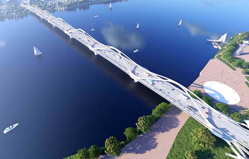 Cầu Trần Hưng Đạo nối trung tâm TP Hà Nội với quận Long Biên sau khi hoàn thành