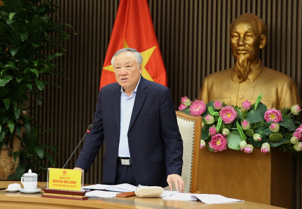 Phó Thủ tướng Thường trực Chính phủ Nguyễn Hòa Bình phát biểu tại cuộc họp - Ảnh: VGP/Nguyễn Hoàng