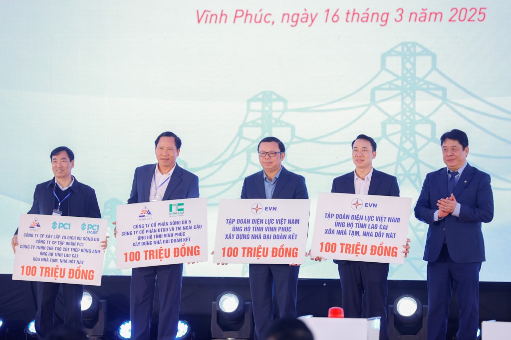 EVN ủng hộ kinh phí cho các huyện của tỉnh Vĩnh phúc phong trào xoá nhà tạm - Ảnh: VGP/Nhật Bắc