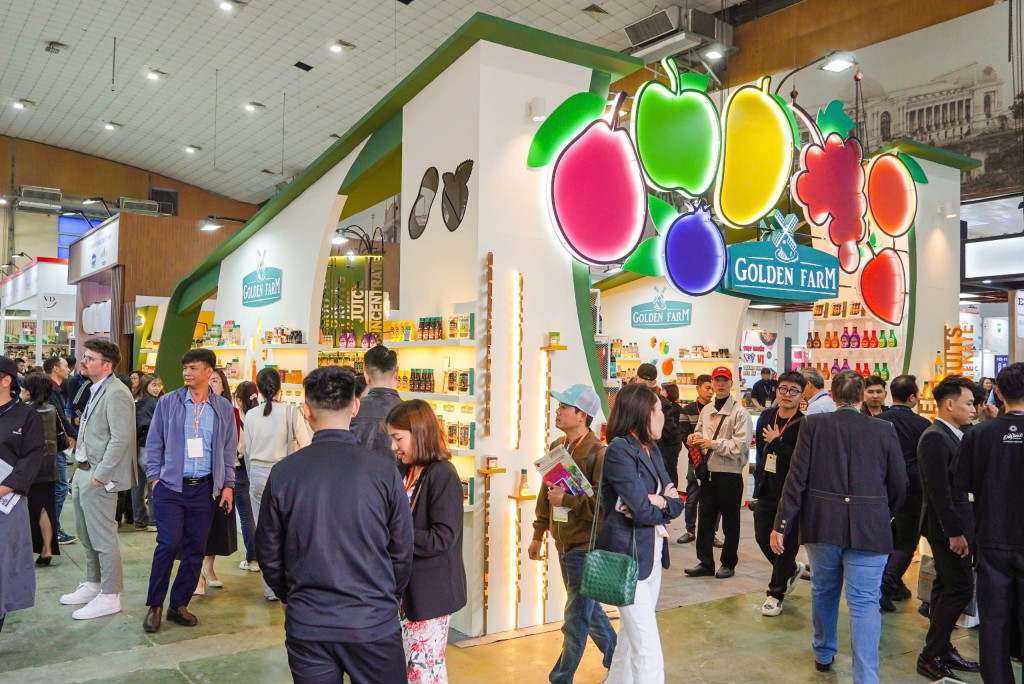 Tổng quan mô hình gian hàng của Golden Farm tại Hội nghị Triển lãm Quốc tế Food & Hospitality Hà Nội 2025