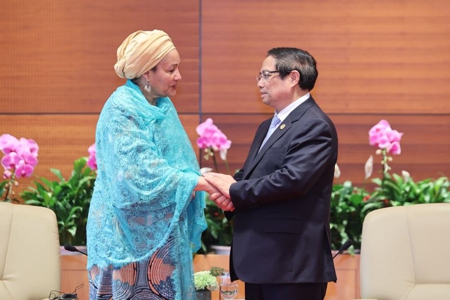 Thủ tướng Phạm Minh Chính tiếp Phó Tổng Thư ký Liên Hợp Quốc Amina Mohammed - Ảnh: VGP/Nhật Bắc