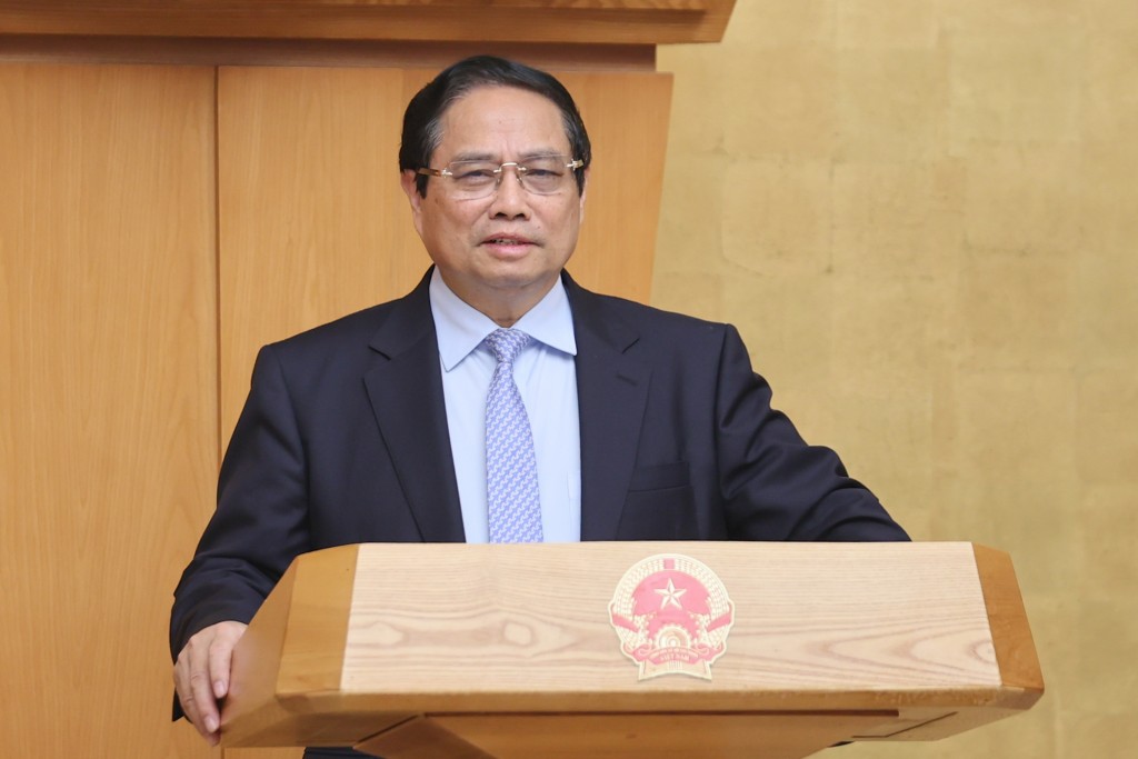 Thủ tướng Phạm Minh Chính phát biểu khai mạc Phiên họp Chính phủ chuyên đề pháp luật lần thứ 2 trong tháng 4/2025 - Ảnh: VGP/Nhật Bắc