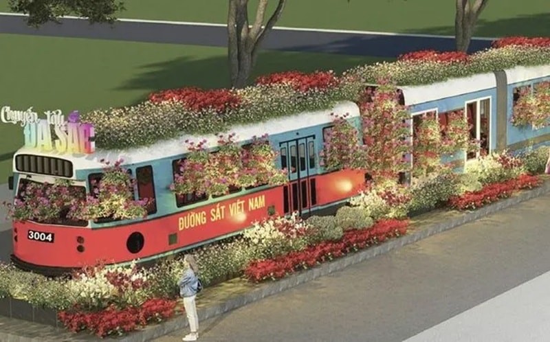 Mô hình đoàn tàu Thống Nhất, thiết kế chủ đạo của Festival Hoa lan thành phố Hồ Chí Minh lần III năm 2025. Ảnh: Ban tổ chức