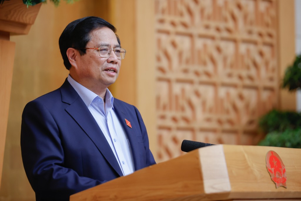 Thủ tướng Phạm Minh Chính phát biểu kết luận Phiên họp của Chính phủ về việc sắp xếp, tổ chức lại đơn vị hành chính các cấp và xây dựng mô hình tổ chức chính quyền địa phương 2 cấp - Ảnh: VGP/Nhật Bắc