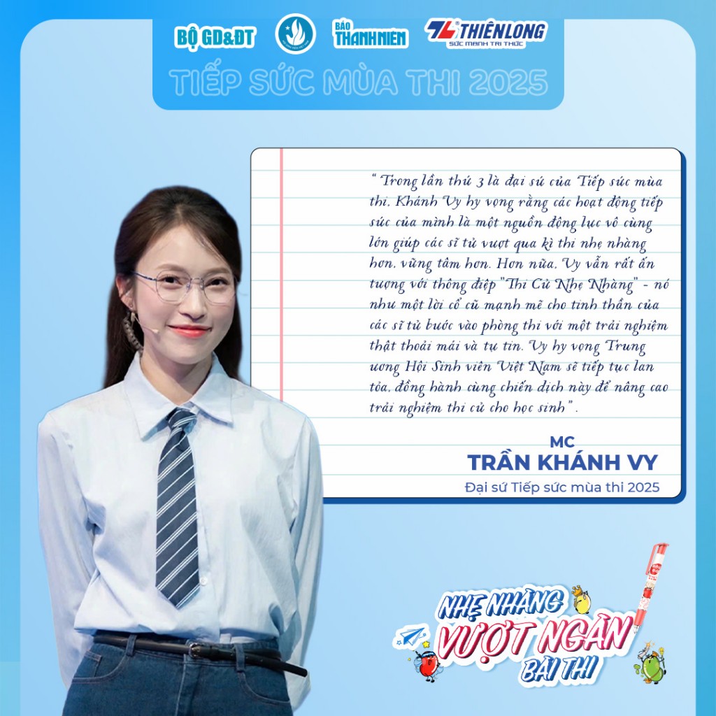 MC Trần Khánh Vy – người dẫn chương trình nổi tiếng của Đường lên đỉnh Olympia, nhà sáng tạo nội dung giáo dục được yêu mến bởi giới trẻ. MC Trần Khánh Vy – người dẫn chương trình nổi tiếng của Đường lên đỉnh Olympia, nhà sáng tạo nội dung giáo dục được yêu mến bởi giới trẻ.