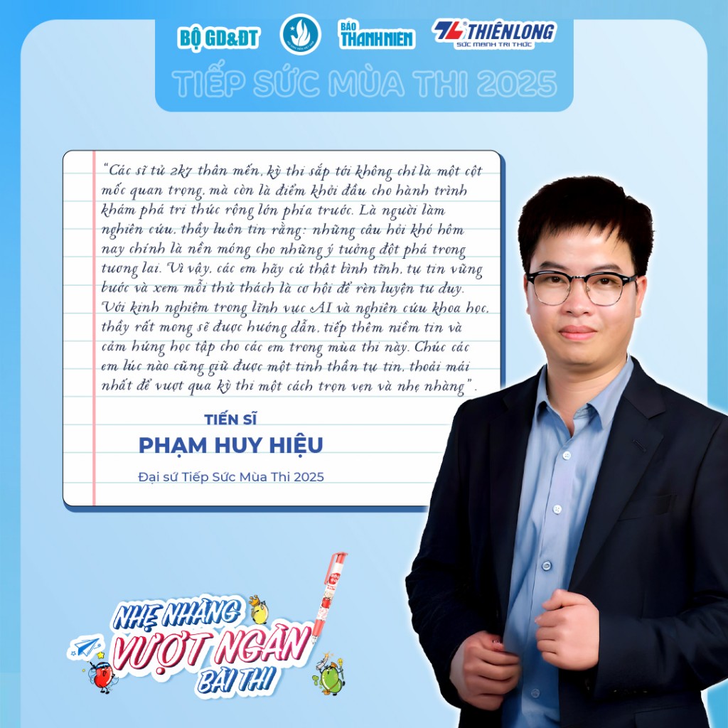 Trợ lý Giáo sư, Tiến sĩ Phạm Huy Hiệu – Chuyên gia AI, Giảng viên Viện Kỹ thuật và Khoa học Máy tính, Đại học VinUni, Giám đốc Trung tâm E-Lab, Trưởng ban Nghiên cứu VNEI. Anh là người mang đến góc nhìn thực tiễn về cách AI có thể hỗ trợ sĩ tử trong quá trình học và thi. Trợ lý Giáo sư, Tiến sĩ Phạm Huy Hiệu – Chuyên gia AI, Giảng viên Viện Kỹ thuật và Khoa học Máy tính, Đại học VinUni, Giám đốc Trung tâm E-Lab, Trưởng ban Nghiên cứu VNEI. Anh là người mang đến góc nhìn thực tiễn về cách AI có thể hỗ trợ sĩ tử trong quá trình học và thi.