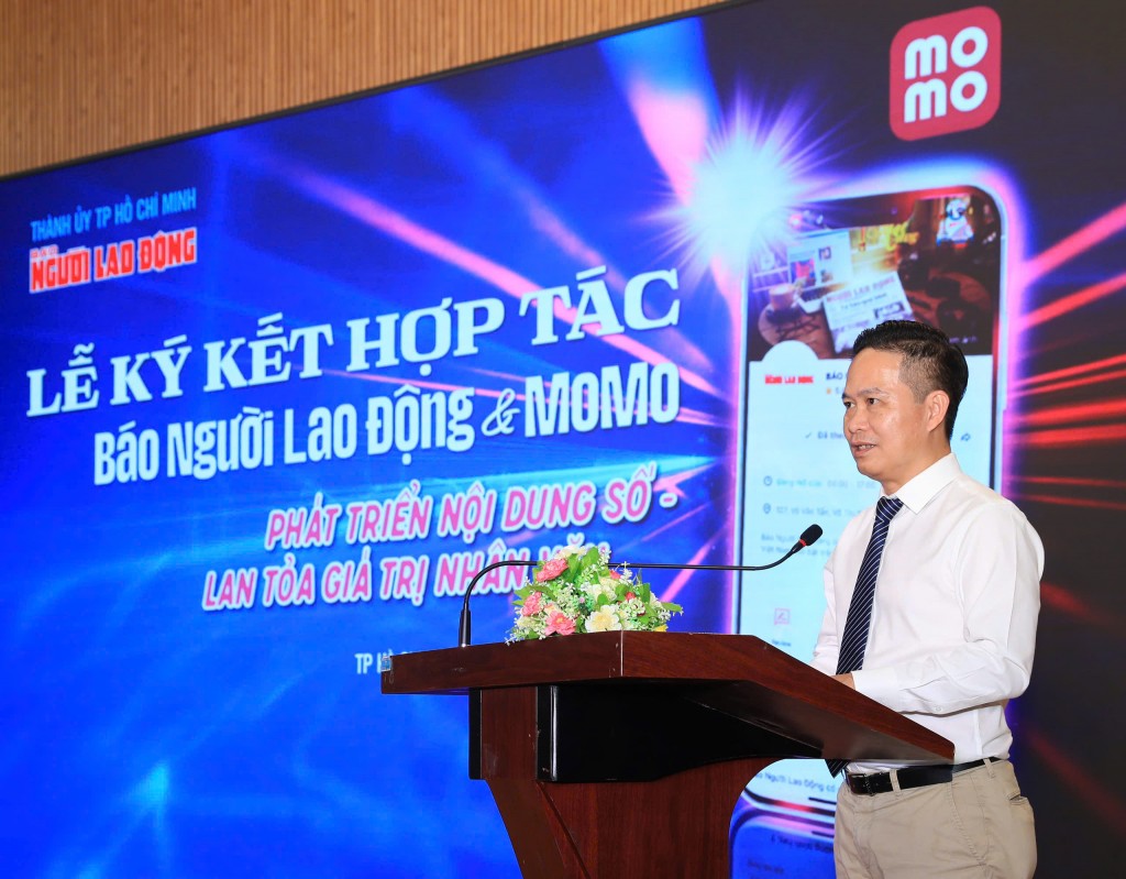 Ông Nguyễn Bá Diệp, Đồng sáng lập của MoMo, chia sẻ tại buổi lễ