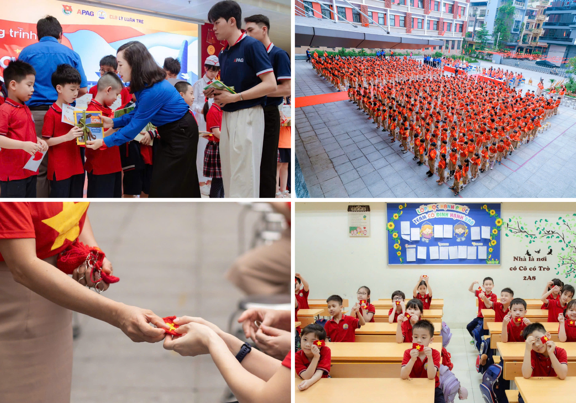 Những lá cờ len nhỏ nhắn được trao cho các bạn học sinh trường Tiểu học Kim Đồng (quận Ba Đình, TP Hà Nội)