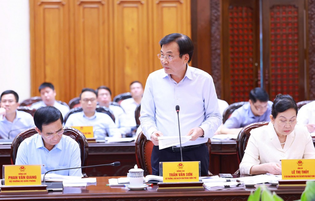 Bộ trưởng, Chủ nhiệm Văn phòng Chính phủ Trần Văn Sơn phát biểu tại buổi làm việc - Ảnh: VGP/Nhật Bắc