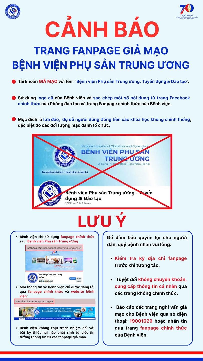 Cảnh báo fanpage giả mạo Bệnh viện Phụ sản Trung ương lừa đảo