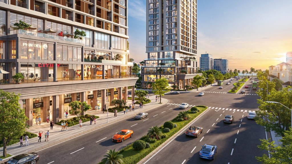 Dự án nằm trên những tuyến phố du lịch sầm uất. Ảnh phối cảnh minh họa Sun Property