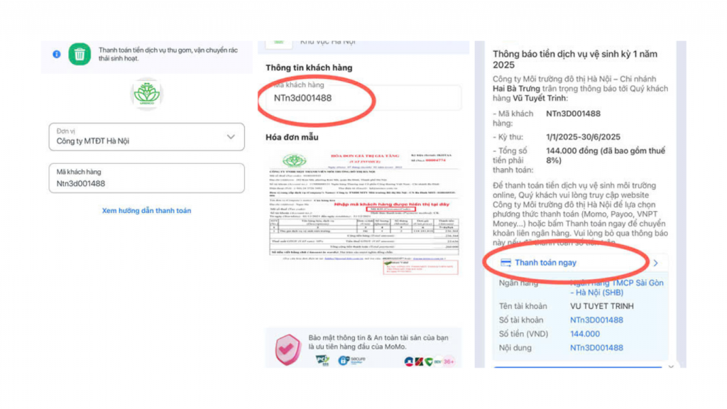 Mẫu hoá đơn thanh thanh toán thành công qua các bước