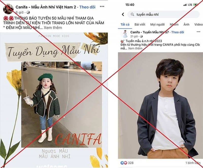 Một fanpage giả mạo tuyển mẫu nhí